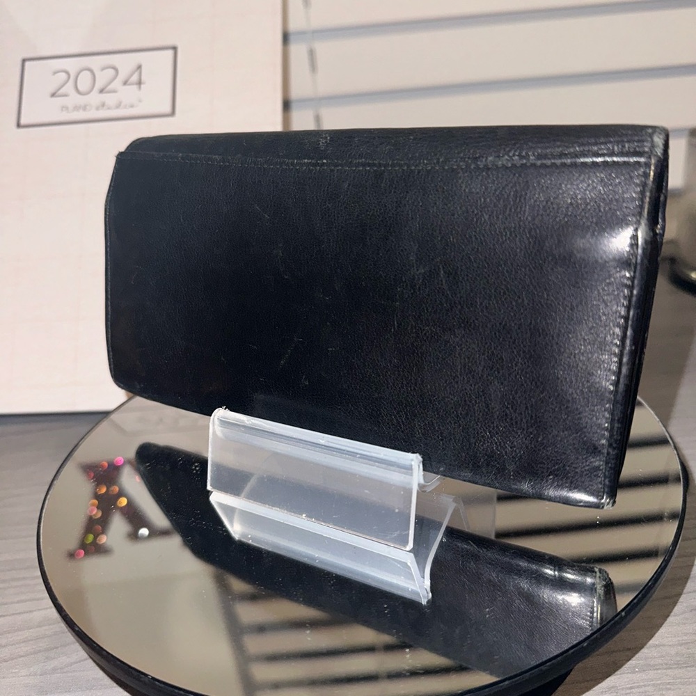 CELINE Long Wallet, Black Leather with Gold Hardware + Triomphe Logo - Picture 2 of 14